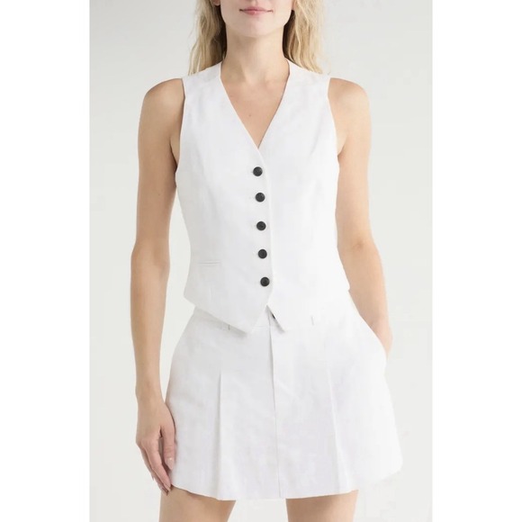 Rag & Bone Cressida Linen Blend V-Neck Button Front Vest Jacket‎ Size 4
